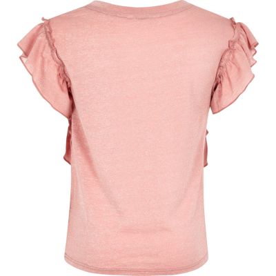 Girls pink marl frill T-shirt